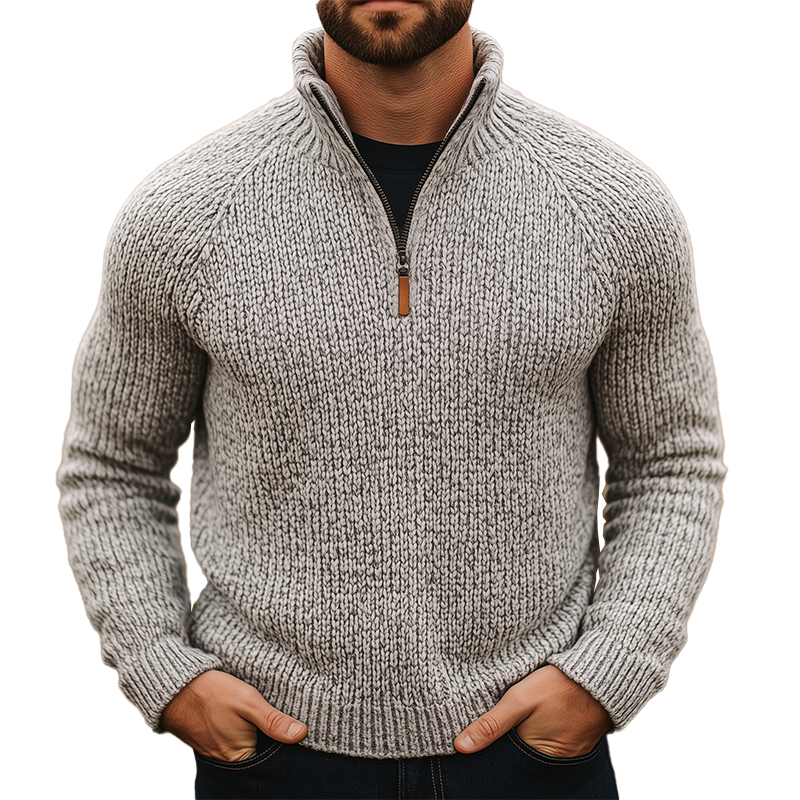 Men's Simple Retro Cotton Yarn Knit Half-Zip Slim Fit Sweater MTA1160K4P