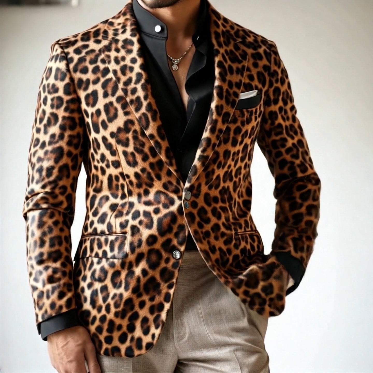 Men's Vintage Casual Leopard Print Single Breasted Blazer 44079175TO