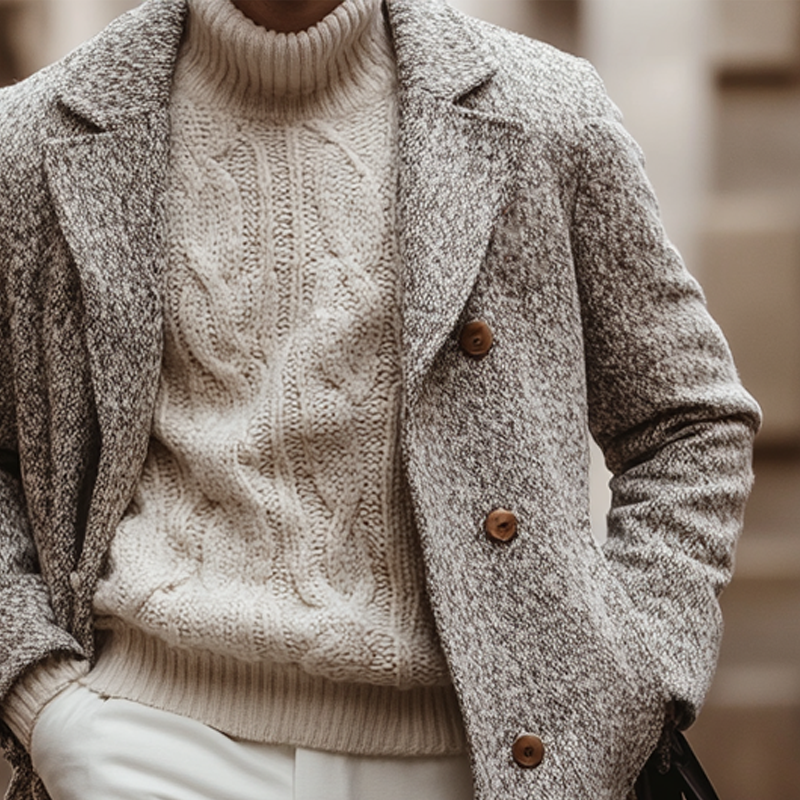 Men's Blended Fabric Lapel Mid-length Coat MTA2628K1X