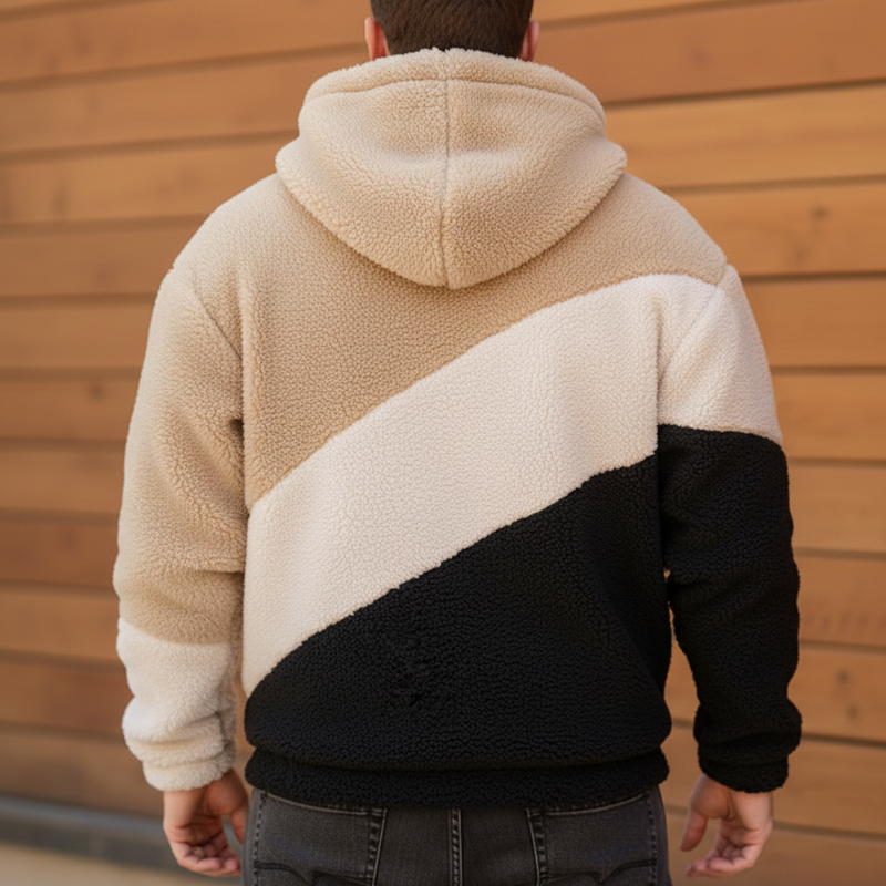 Men's Classic Color Block  Faux Lambswool Zip-Up Hooded Jacket MTA1106K7U