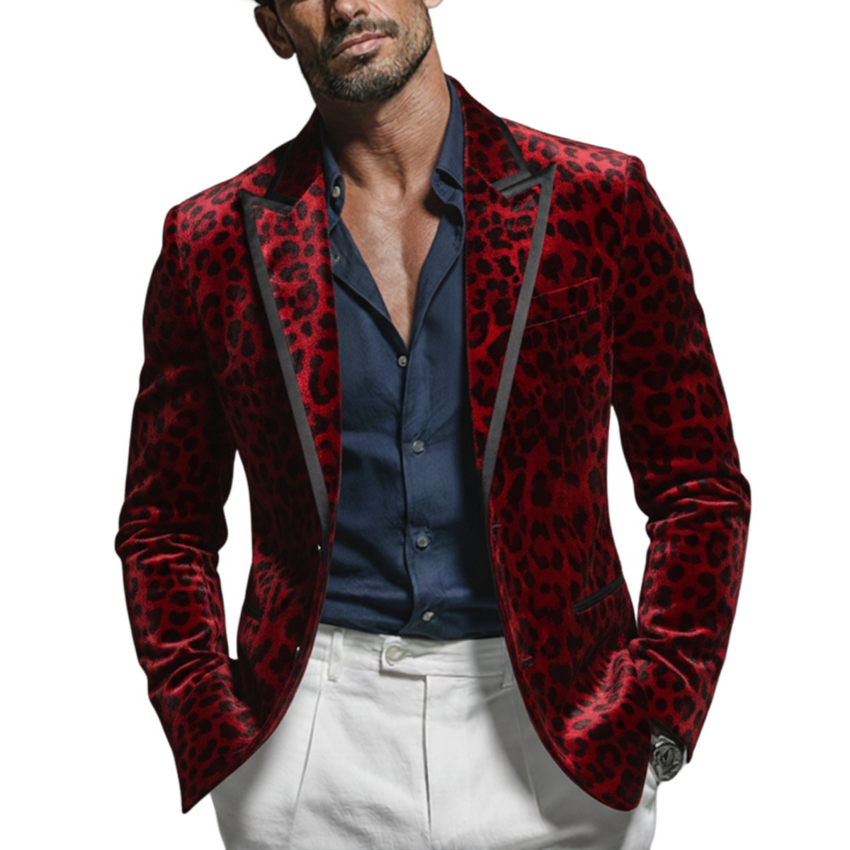 Men‘s Classic Retro Leopard Print Velvet Single-breasted Blazer MTA0408L3K