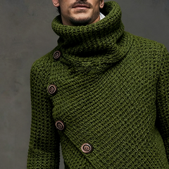 Men's Retro Casual Knitted Button-Up High Neck Mid-Length Sweater MTA0109L4TO