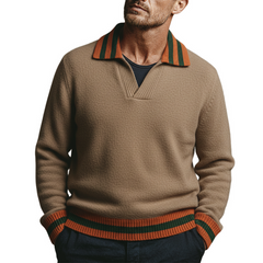 Men's Retro Striped Knit Color Block Lapel Pullover Sweater MTA1304K3X