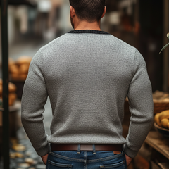 Men's Classic Three-button Henley Collar Slim-fit Knit Sweater MTA0350K6U