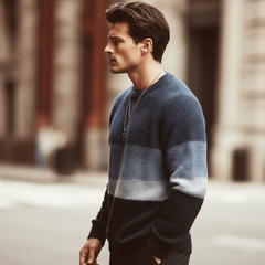 Men's Urban Style Crew Neck Color-block Casual Knitted Sweater MTA0166L5U