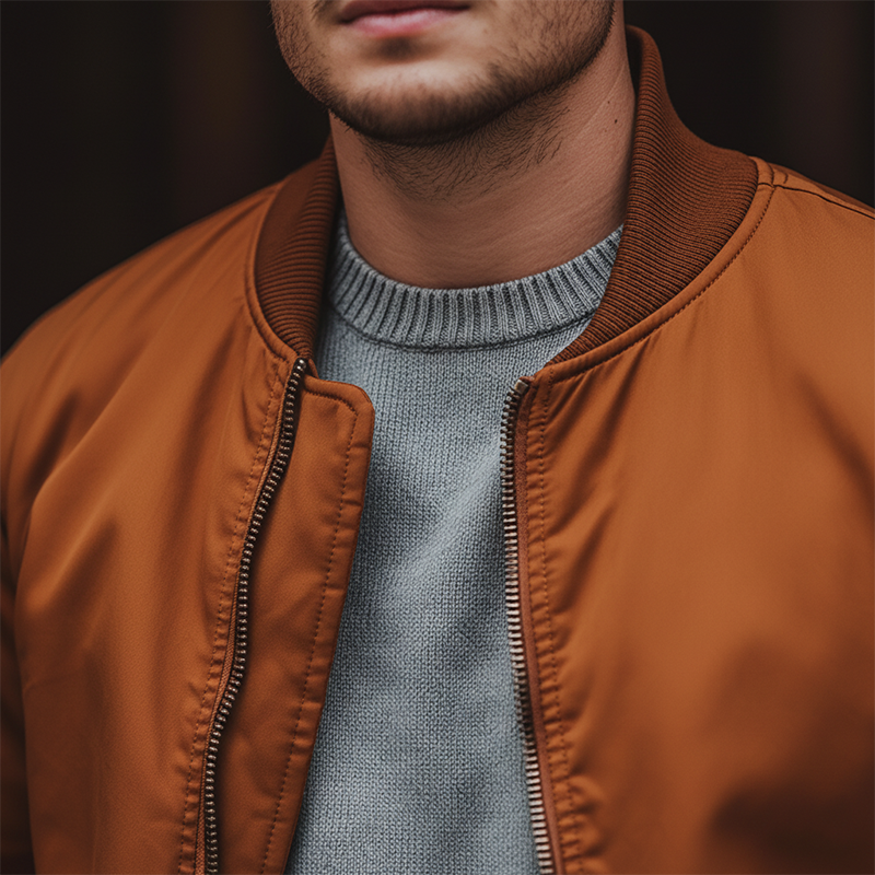 Men's Retro Polyester Blend Quilted Bomber Jacket MTA1528K7P