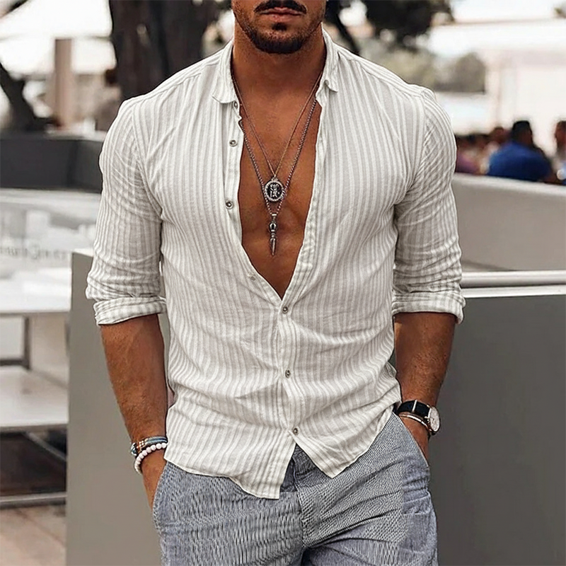 Men's Ribbed Textured Collar Long-Sleeve Shirt MTA2259K2X