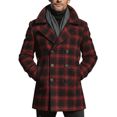 Men's Winter Fashion Plaid Faux Wool Mid-length Lapel Coat MTA1195J8P