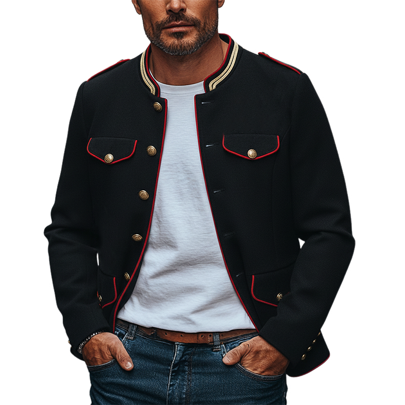 Men's Retro Color Block Stand Collar Jacket MTA0409L9X