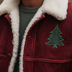 Men's Winter Retro Christmas Tree Embroidered Faux Suede Fleece Lined Jacket MTA1710K0P