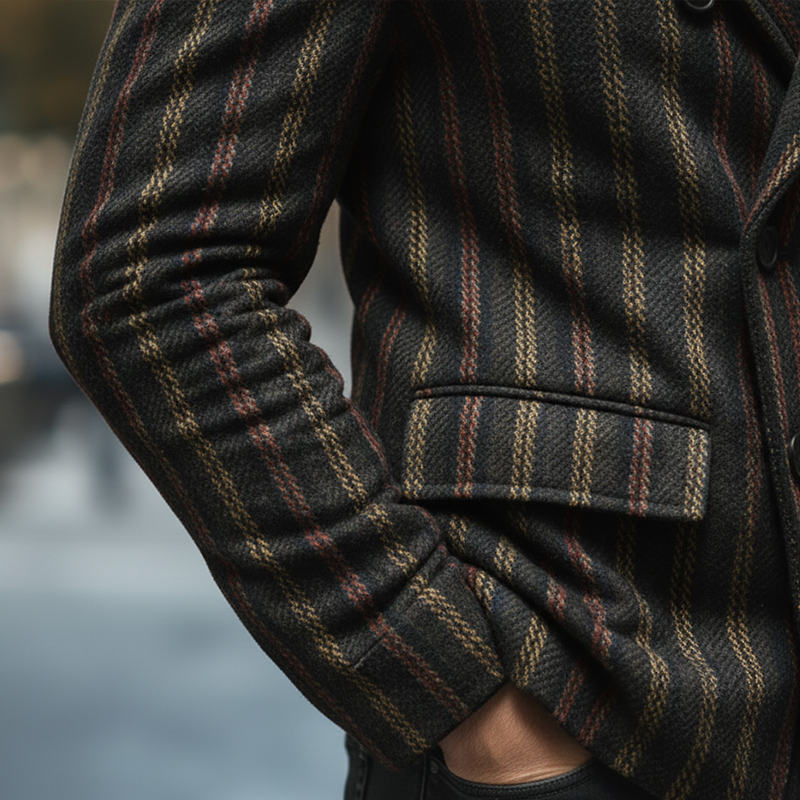 Men's Retro Christmas Color-Blocked Plaid Double-Breasted Coat MTA1375K9P