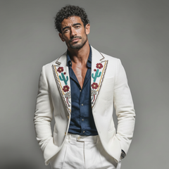 Men's Classic Retro Embroidered Corduroy Slim-fit Blazer MTA2923K2K