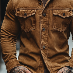 Men's Retro Washed Collar Denim Long-Sleeve Shirt MTA2034K0X