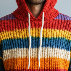 Men's Winter Retro Color-blocked Striped Cotton Hooded Sweater MTA0150K8P