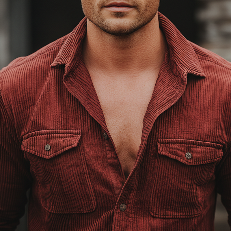 Men's Retro Corduroy Button-Up Shirt MTA1963K0P