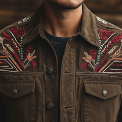 Men's Retro Embroidered Washed Denim Jacket MTA1137K9P