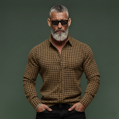 Men's Classic Casual Houndstooth Wool Long-sleeved Shirt MTA2818K9K