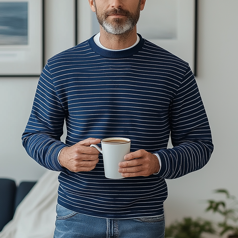 Men's Retro Striped Knit Crew Neck Sweatshirt MTA1110K8P