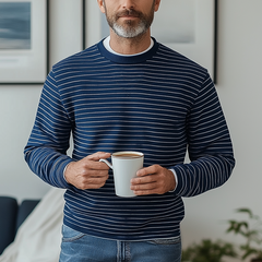 Men's Retro Striped Knit Crew Neck Sweatshirt MTA1110K8P