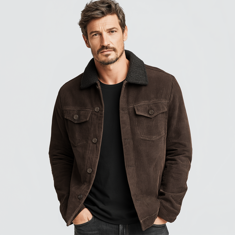Men's Classic Coffee Corduroy Lambswool Collar Jacket MTA0594K0U