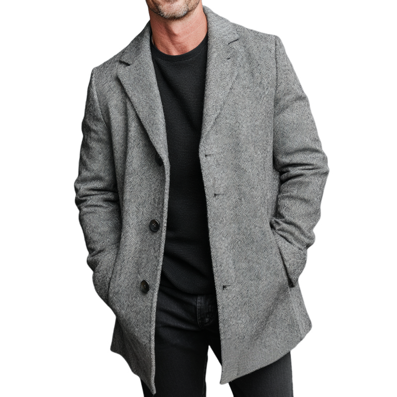 Men's Retro Faux Wool Blend Lapel Button Mid-Length Overcoat MTA3018K9X