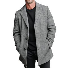 Men's Retro Faux Wool Blend Lapel Button Mid-Length Overcoat MTA3018K9X