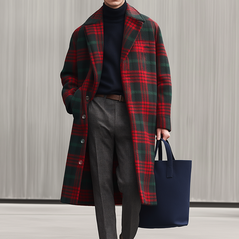 Men's Retro Casual Plaid Print Overcoat MTA2099K6TO