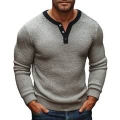 Men's Classic Three-button Henley Collar Slim-fit Knit Sweater MTA0350K6U