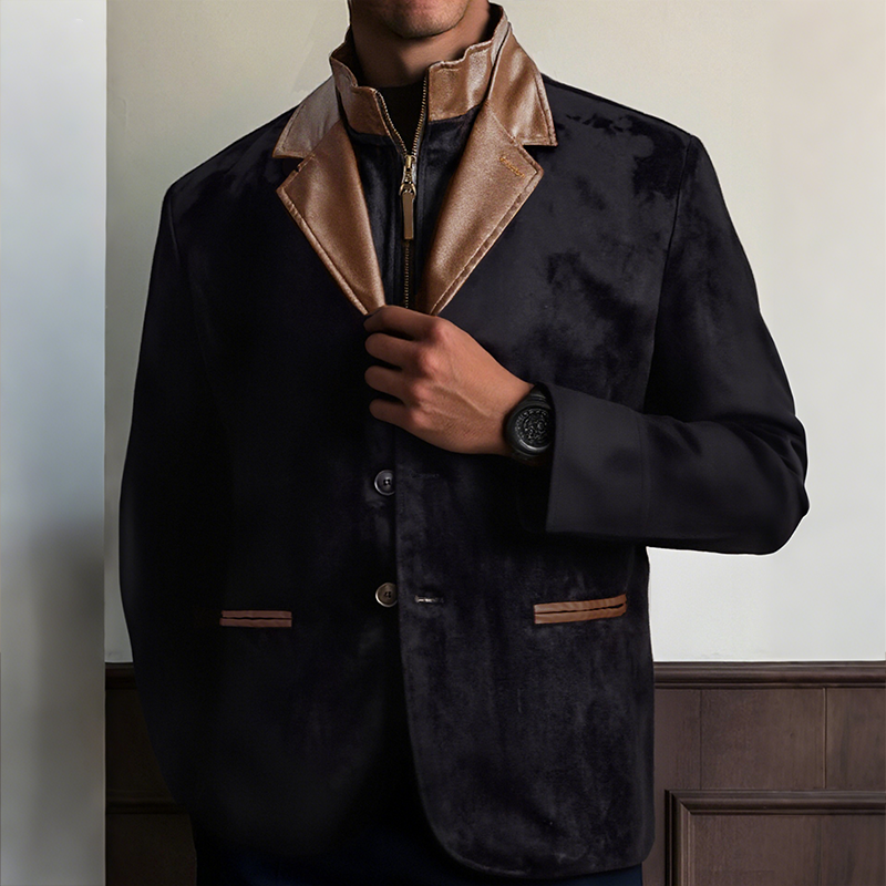 Men's Vintage Casual Faux Leather & Suede Double Collar Western Style Jacket MTA3036I7TO