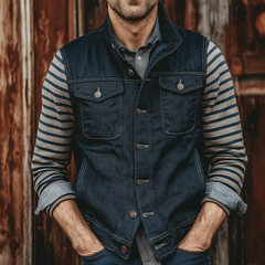 Men's Retro Casual Lapel Denim Washed Vest MTA2749K8TO