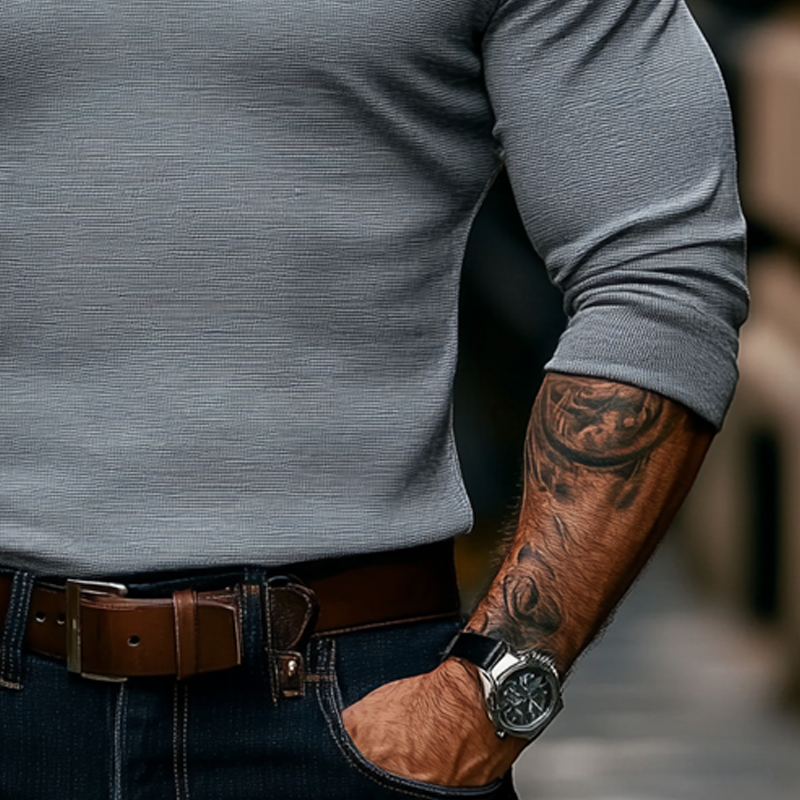 Men's Cotton Blend Solid Color Crew Neck Long-sleeved T-shirt MTA2815K3X