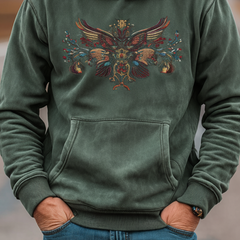 Men's Classic Retro Western Style Embroidered Faux Suede Hoodie MTA0158L4K