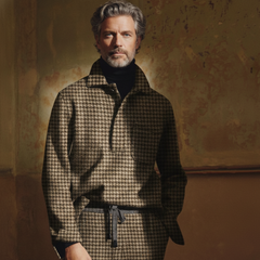 Men's Classic Light Business Style Houndstooth Wool Polo Shirt MTA0463K8K