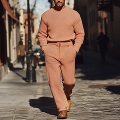 Men's Simple Faux Wool Knit Sweater And Trousers Set MTA0198K3P