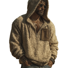 Men's Urban Warm Khaki Fleece Zipper Collar Hoodie MTA2014K8U