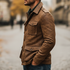 Men's Vintage Distressed PU Leather Button Jacket MTA1227K4U