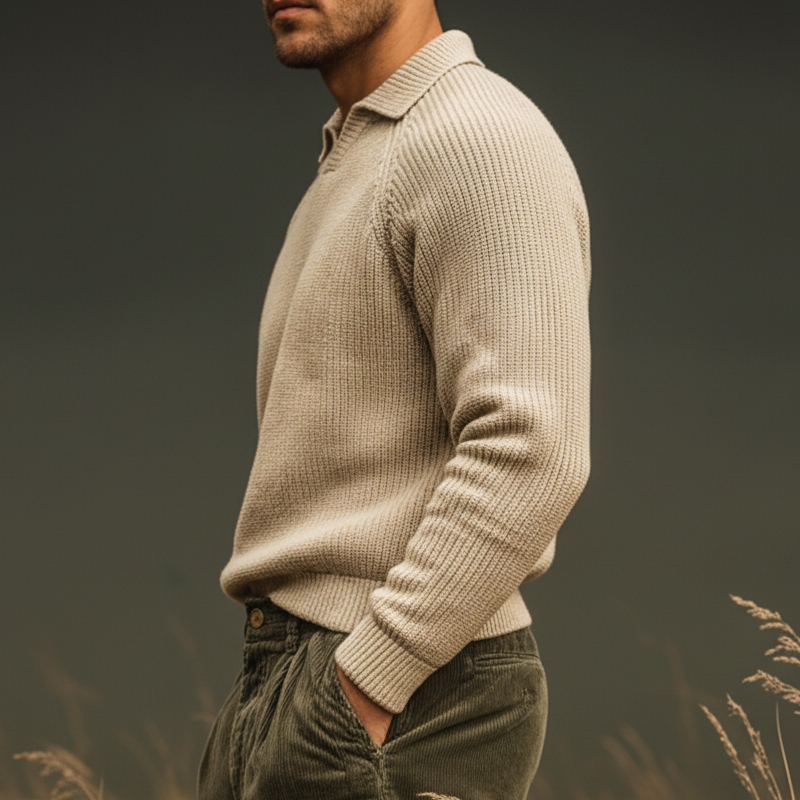 Men's Classic Light Khaki Stylish Collar. Casual Sweater MTA0676K8U