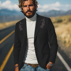 Men's Classic Retro Western Style Embroidered Faux Suede Blazer MTA1055K2K