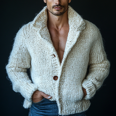 Men's Solid Color Knitted Collared Button Cardigan MTA0572K9X