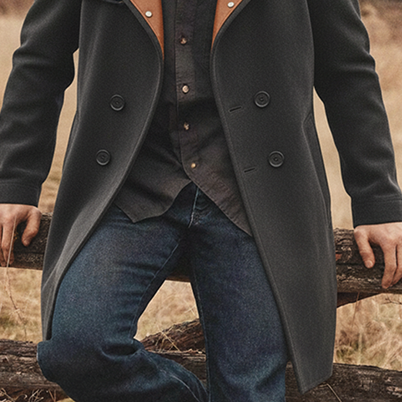 Men's Color-blocked Wool Blend Spliced PU Long Coat MTA2210K2X