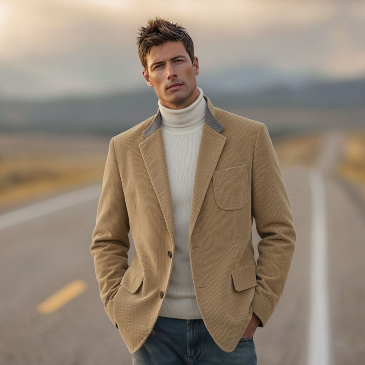 Men's Classic Retro Western Style Corduroy Single-breasted Jacket MTA1179K8K