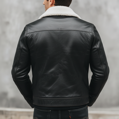 Men's Urban Fur Collar Zipper Black PU Leather Jacket MTA1870K2U