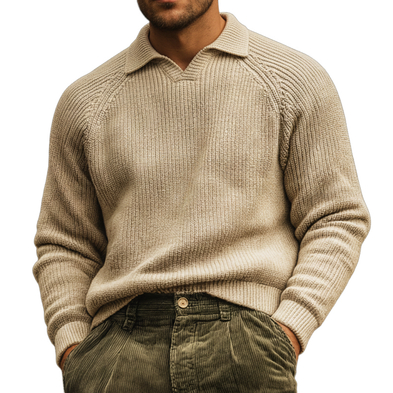 Men's Classic Light Khaki Stylish Collar. Casual Sweater MTA0676K8U