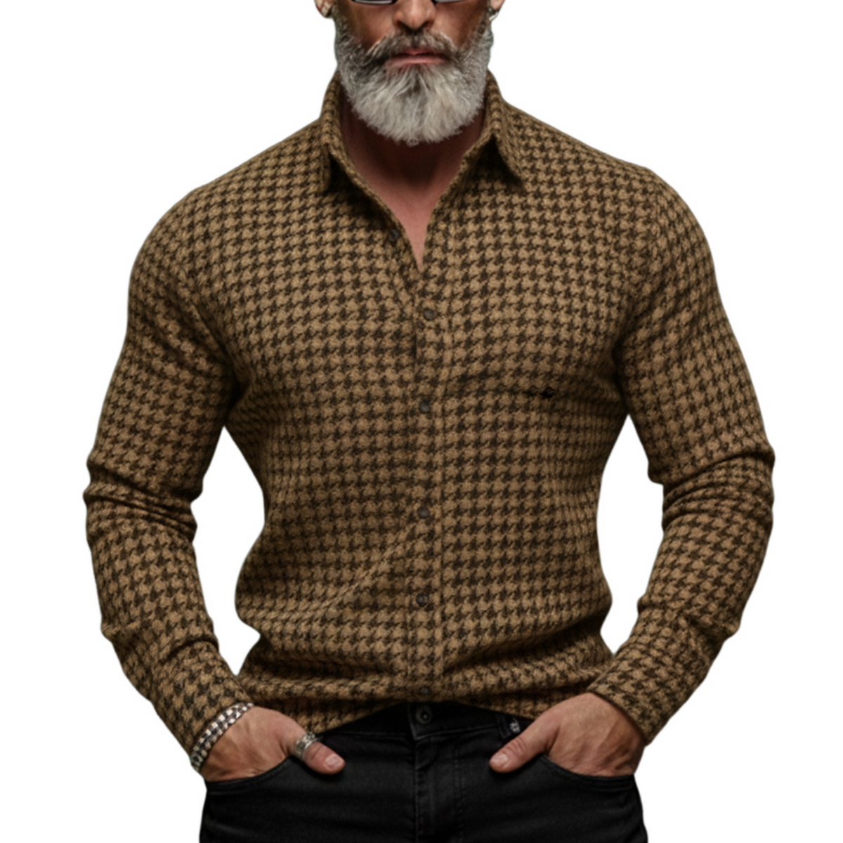 Men's Classic Casual Houndstooth Wool Long-sleeved Shirt MTA2818K9K