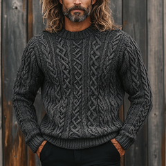 Men's Cable Knit Textured Solid Color Crew Neck Knit Sweater MTA0146L3X