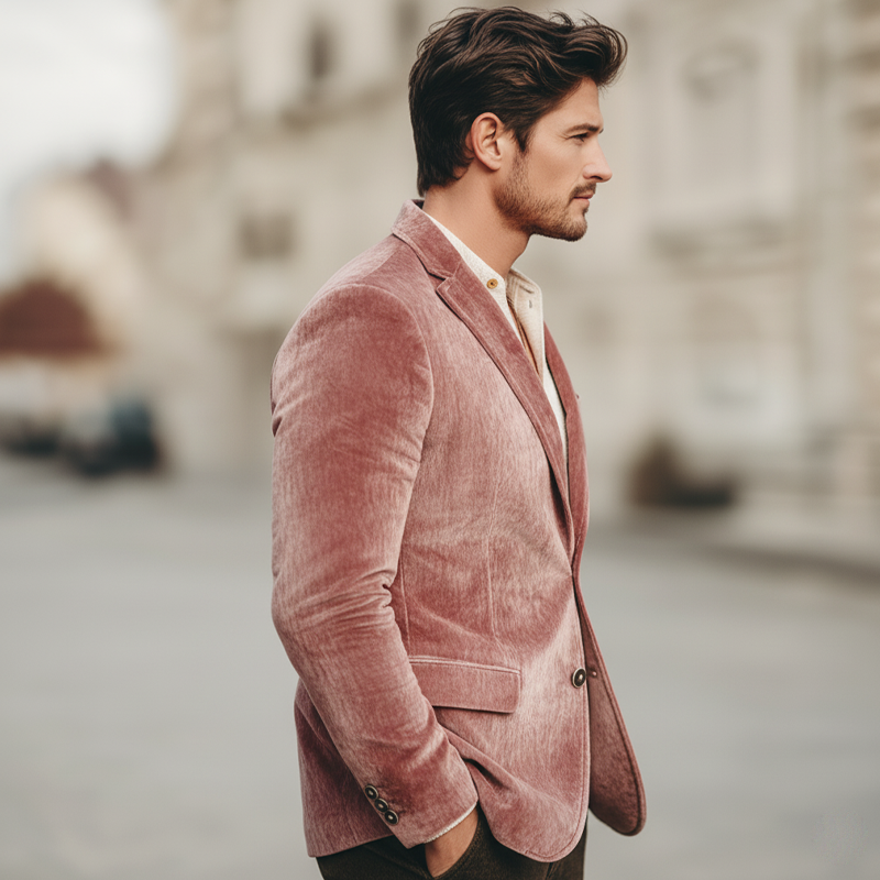 Men's Classic Pink Velvet Double-breasted Double Vents Blazer MTA0436L6U