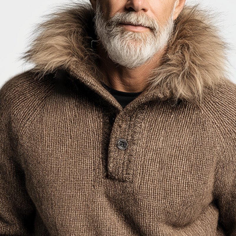 Men's Retro Casual Fur Collar Button Pullover Sweater MTA0172K2TO