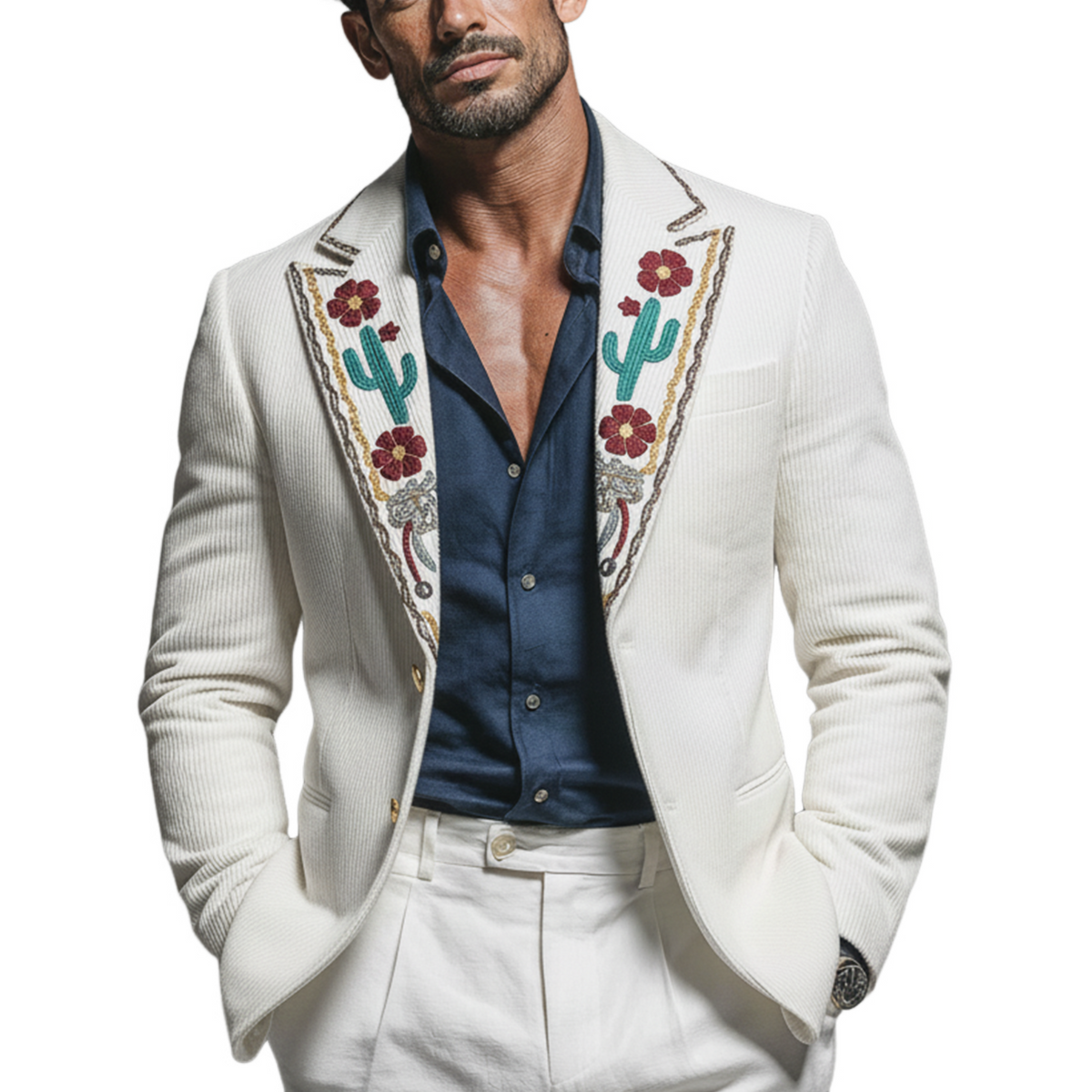 Men's Classic Retro Embroidered Corduroy Slim-fit Blazer MTA2923K2K