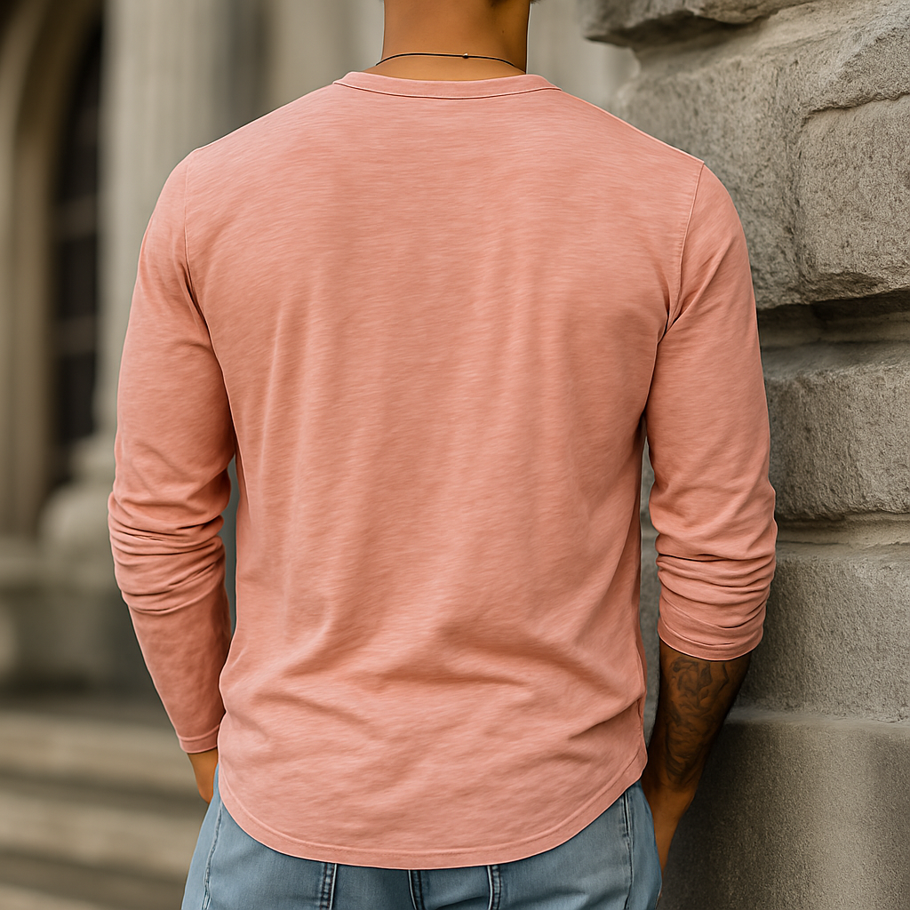 Men's Spring And Summer Casual Tough Style Henry Collar Bamboo Cotton Long Sleeve T-Shirt MTA1676G2K