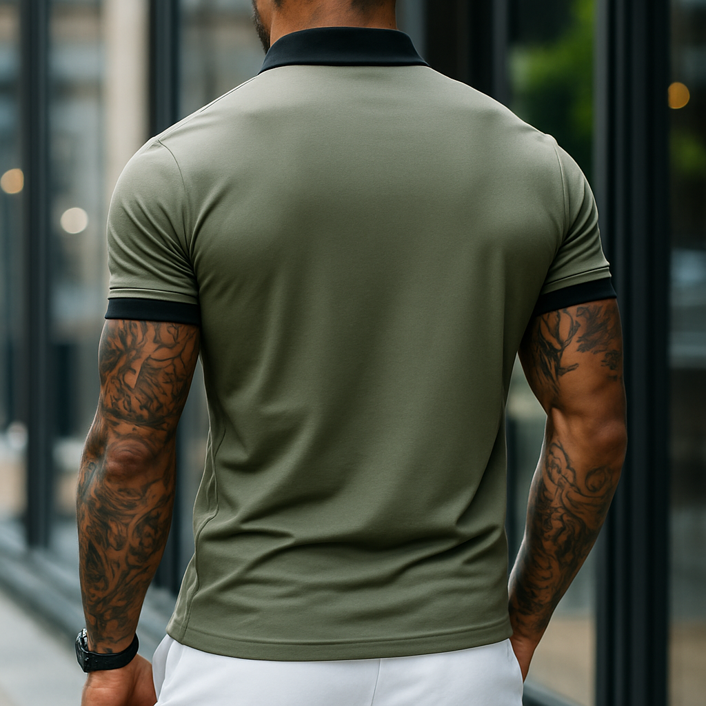 Men's Retro Casual Cotton Colorblock Short Sleeve Polo Shirt MTA2740E7TO